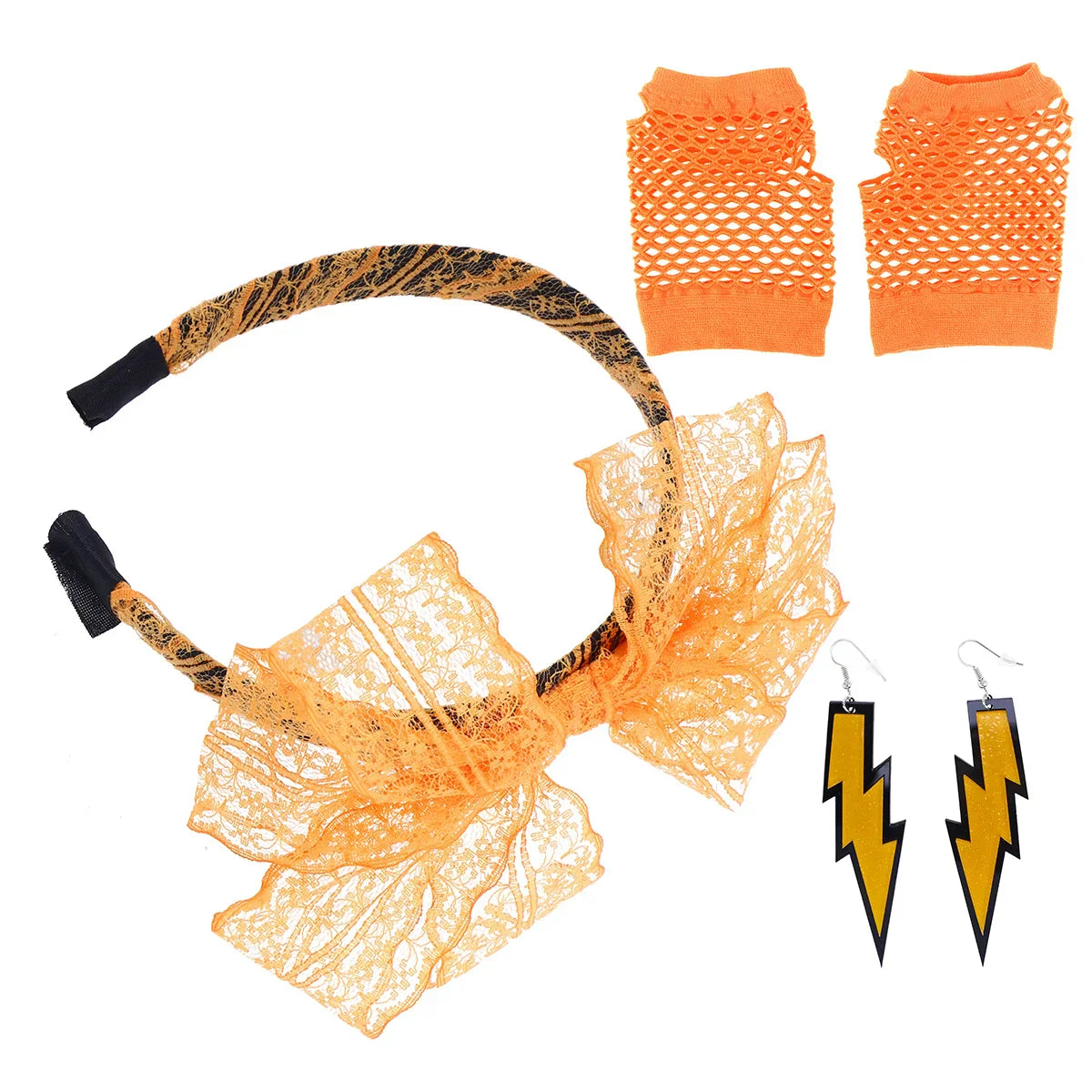 80S Headband Lace Party Accessories Gloves Costume Earrings