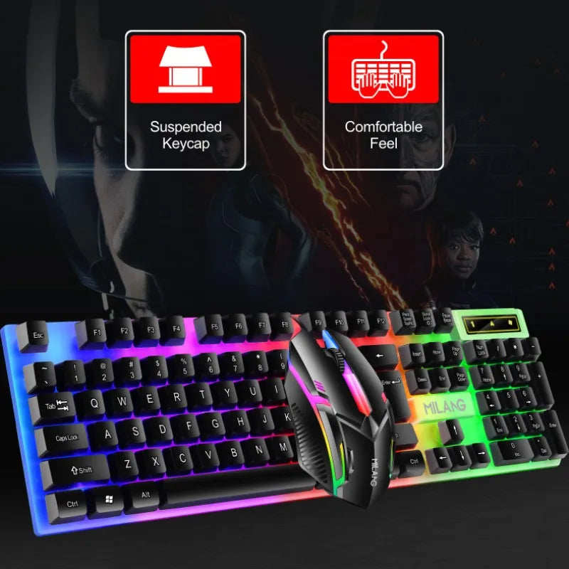 Rainbow Backlit Wired Keyboard and Mouse,Floating Keycap Strong,