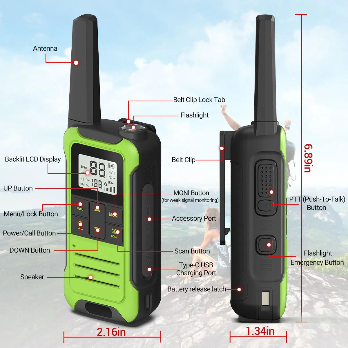2pcs Baofeng F22 PMR FRS Walkie Talkie Type-c