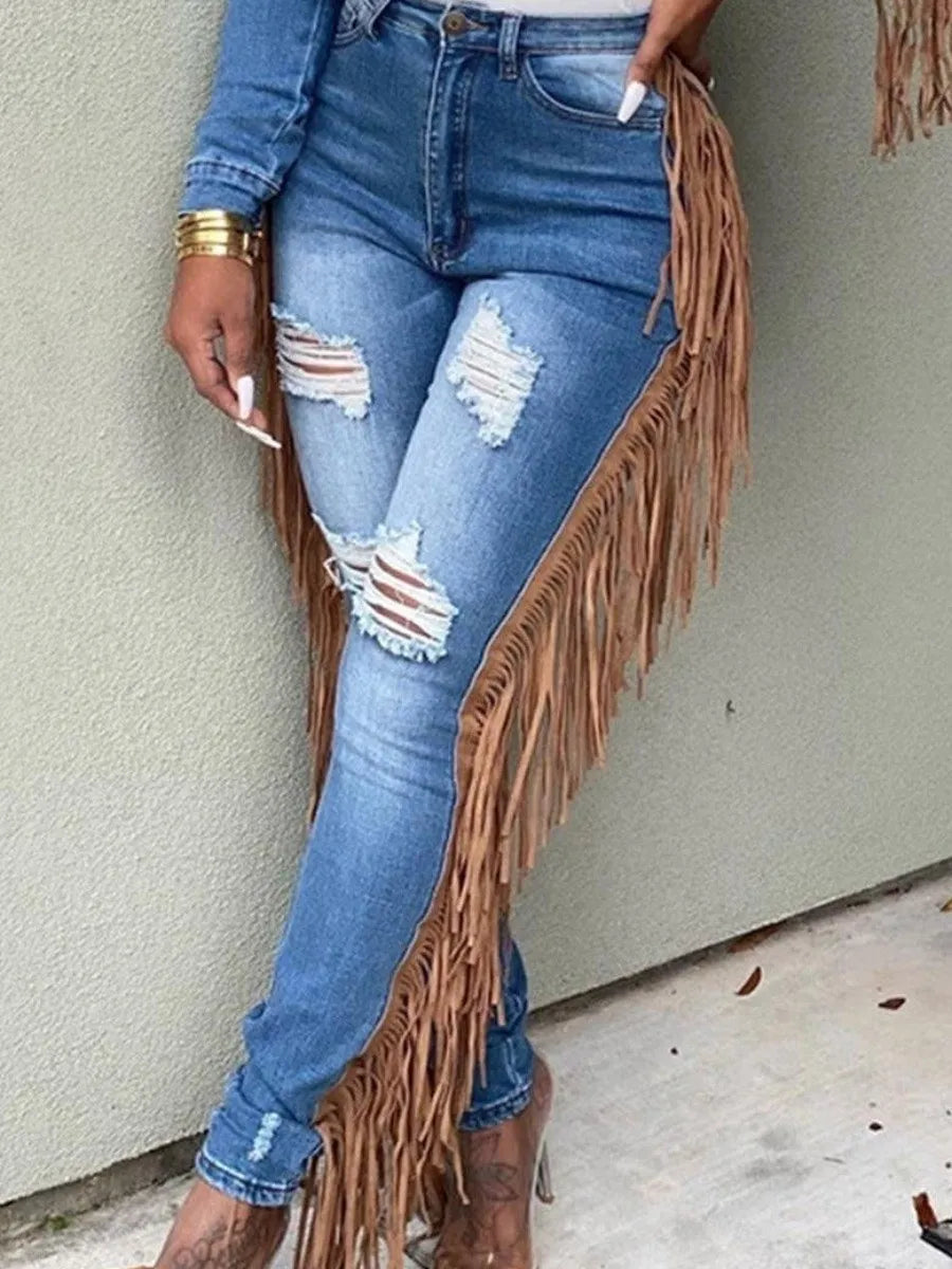 LW Plus Size summer jeans Tassel Design Ripped