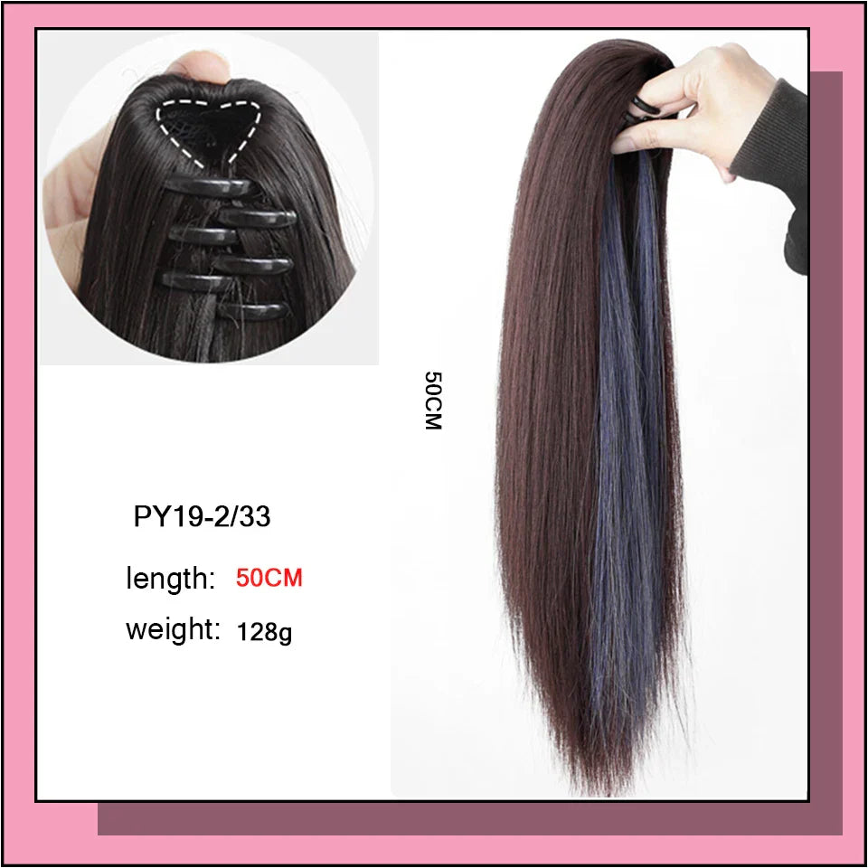 AS Long Wavy Straight Claw Clip On Ponytail