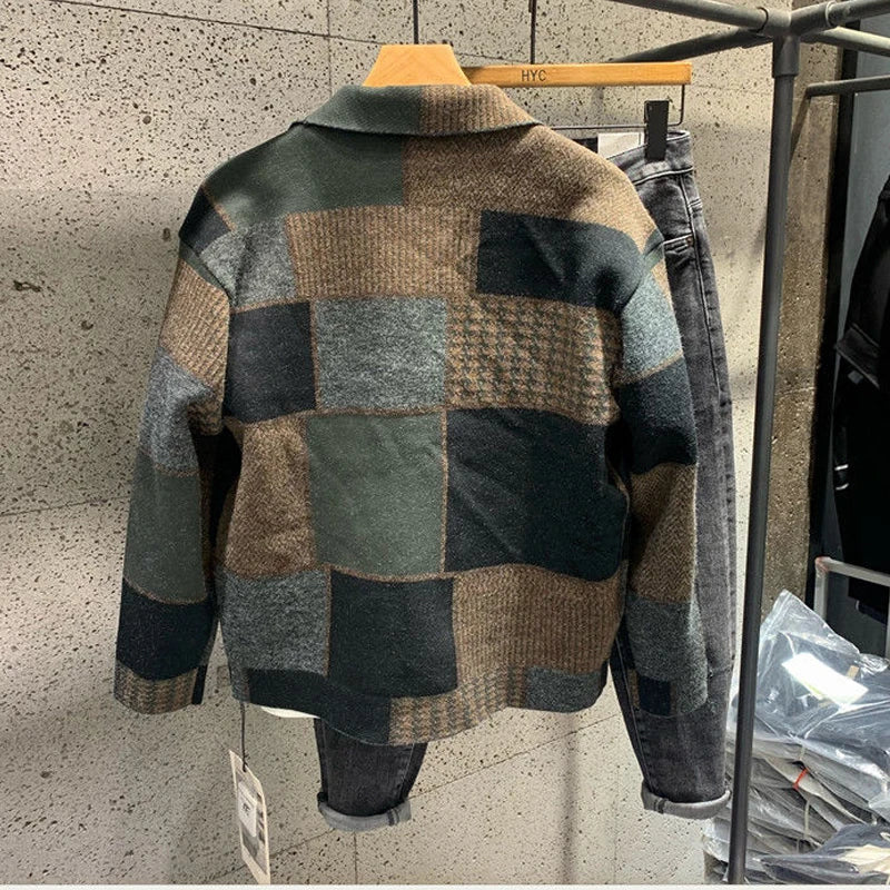 American Casual Patchwork Color Contrast Lapel Jacket Trend