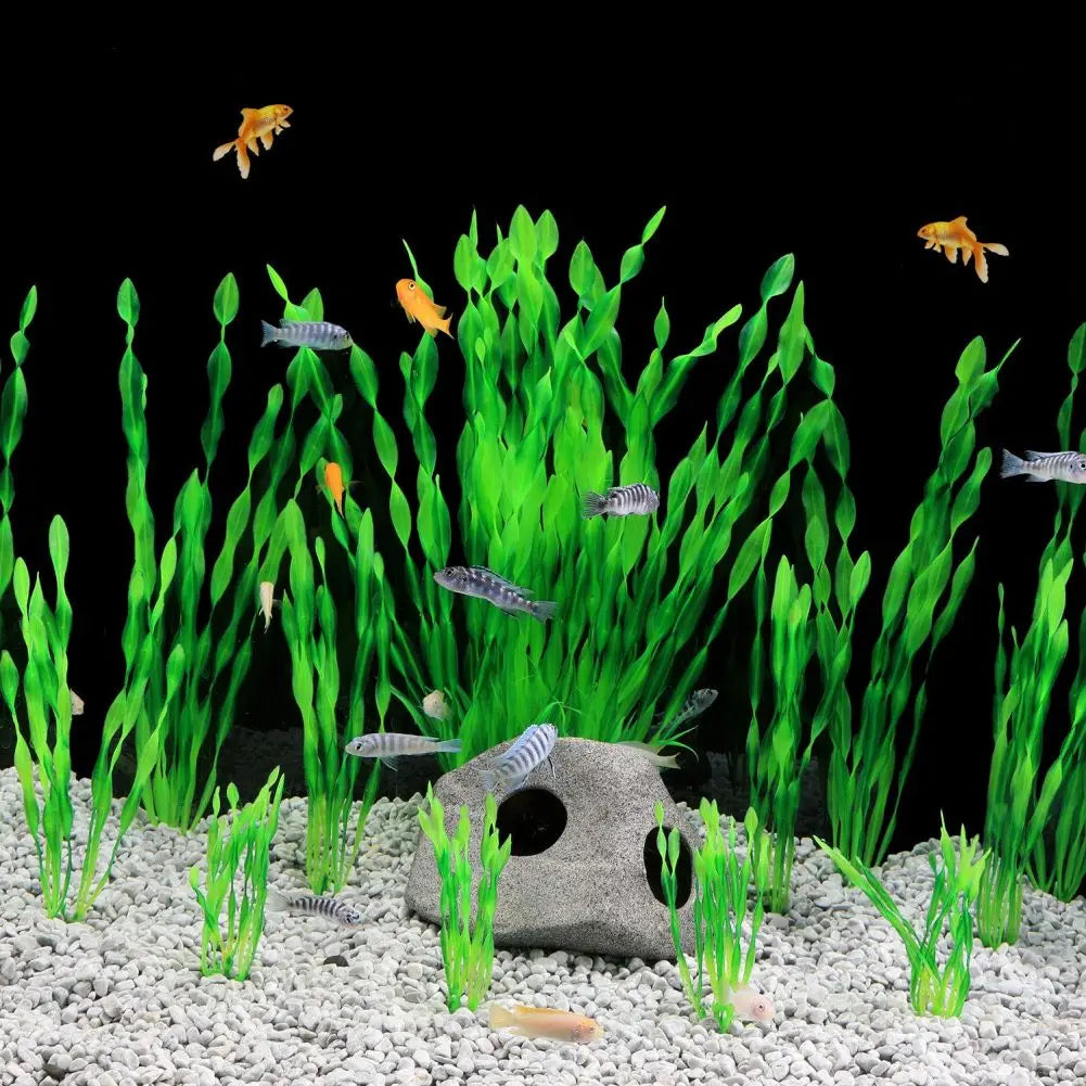 16pcs Green Aquarium Plants Artificial Plastic Seaweed Water