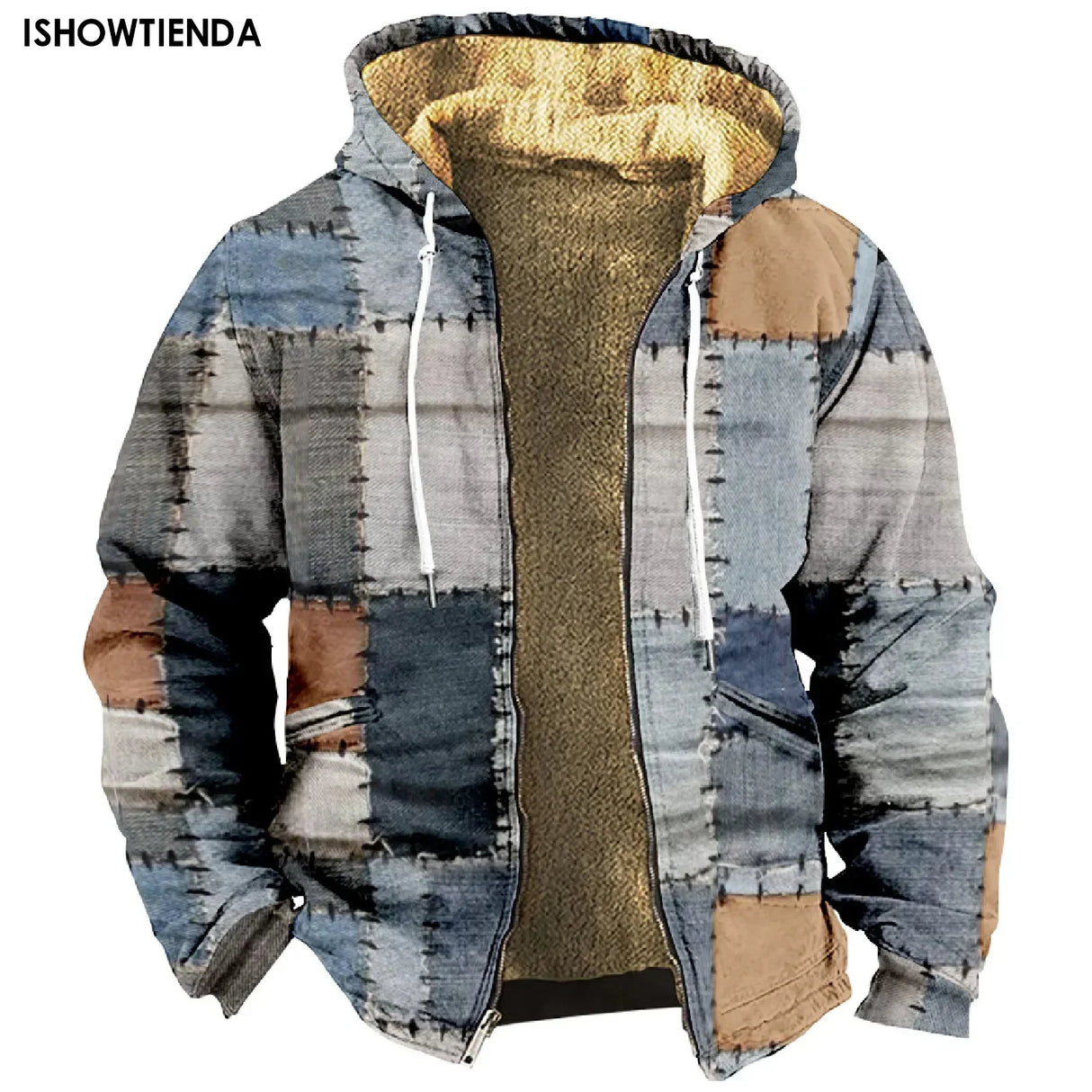 Warm Fleece Lining Jackets Men Winter Fashion Patchwork