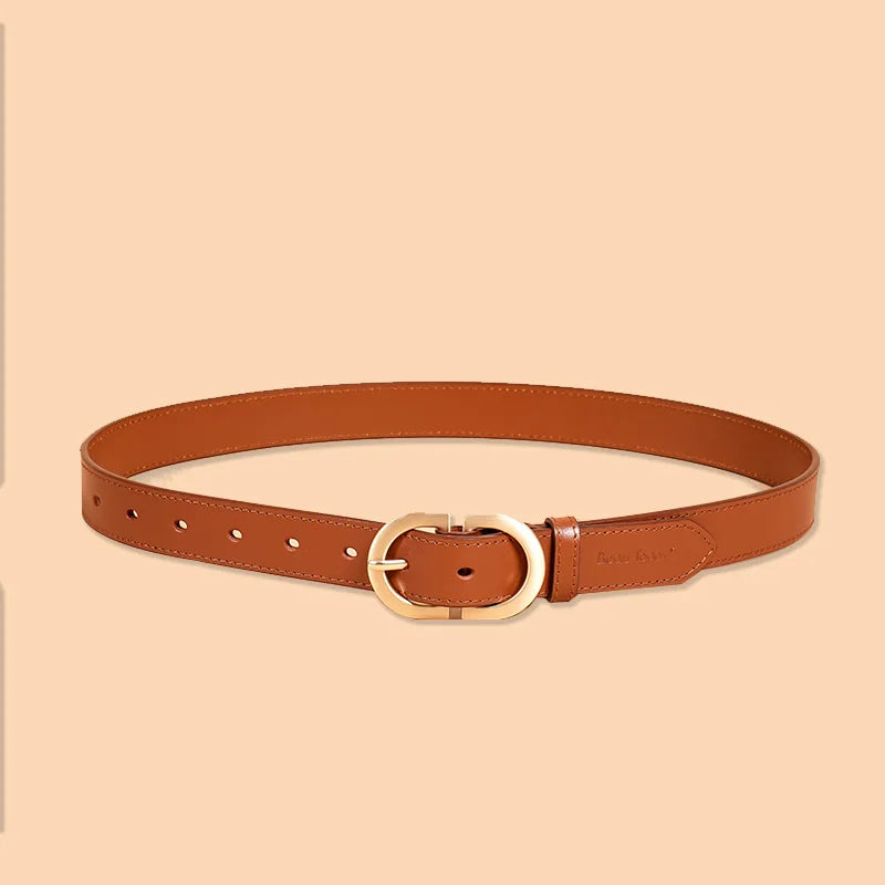 BEAUTODAY Belt Women Genuine Cow Leather Metal Oval