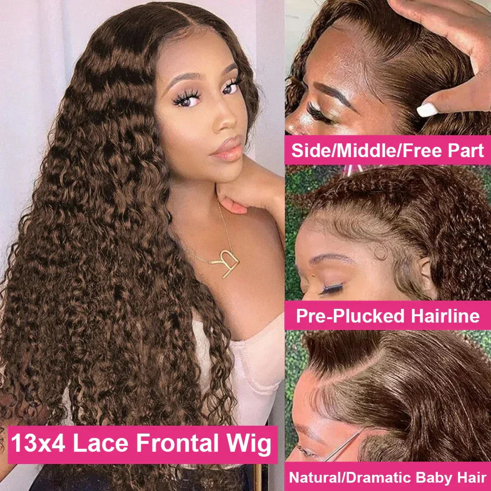 13x4 Chocolate Brown Lace Front Wig Deep Wave