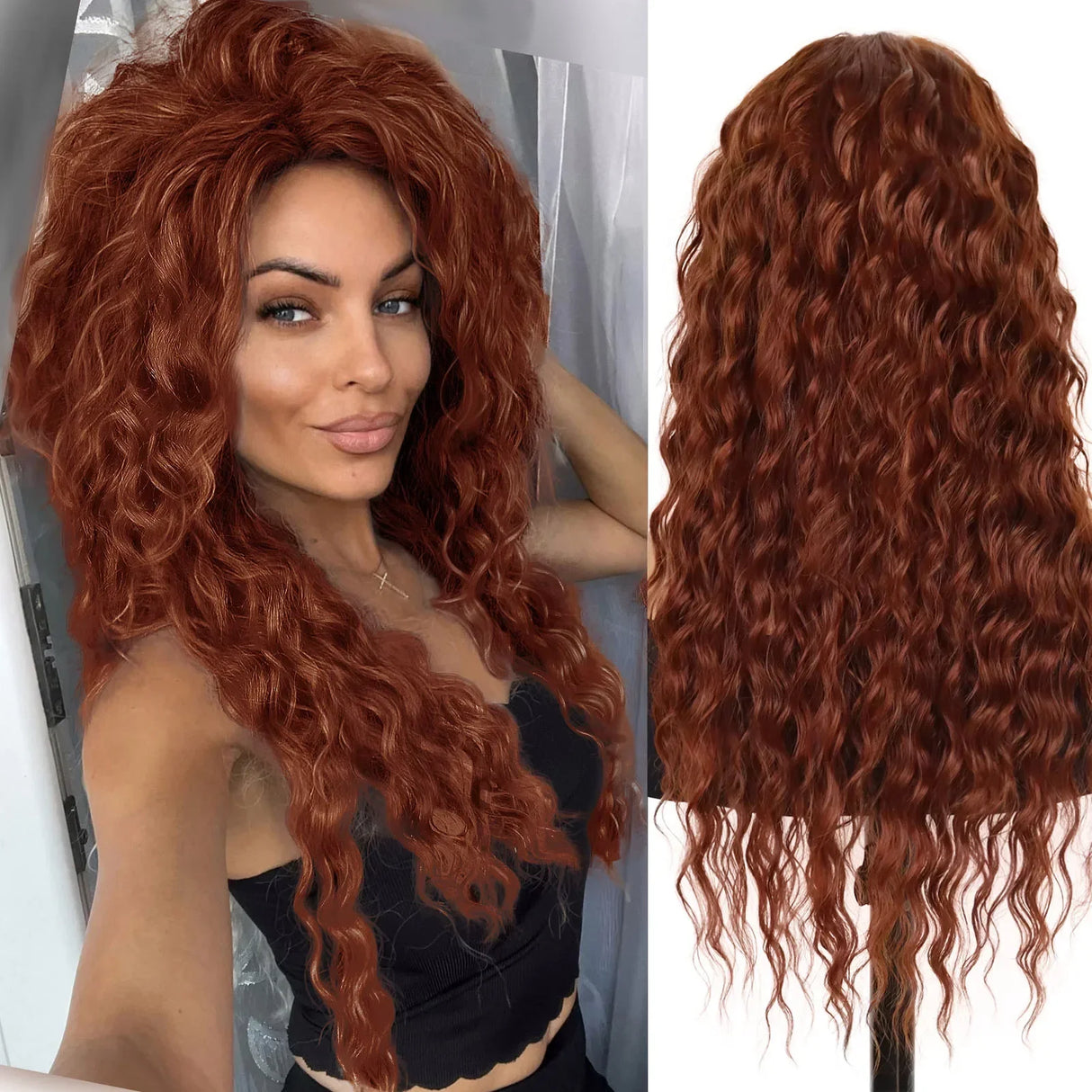GNIMEGIL Synthetic Long Wave Wig for Woman Natural