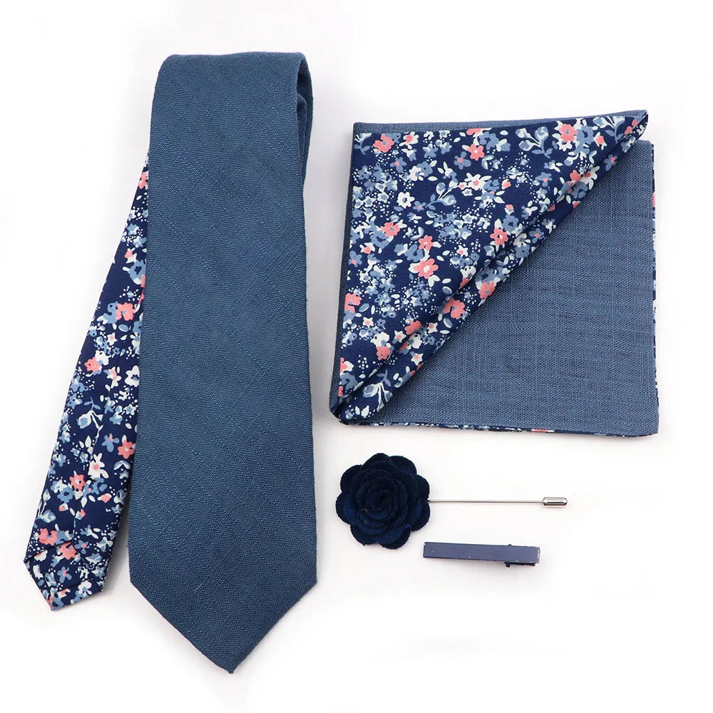 Two Side Floral Plaid Cotton Patchwork Tie Set