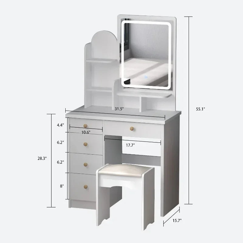 Makeup Vanity Set with Drawer and Shelf, Wood