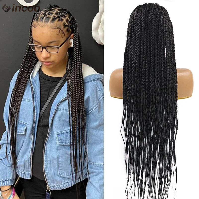 36" Lace Front Knotless Box Braided Wig for Black Women