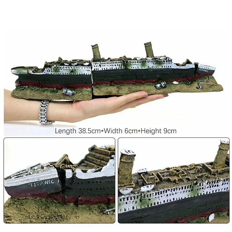 Aquarium Decoration Sinking Titanic Model Shipwreck Ornaments Natural