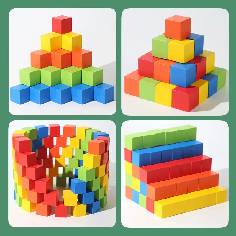 50/100pcs Colorful Cubes Wooden Building Blocks Stacking Up
