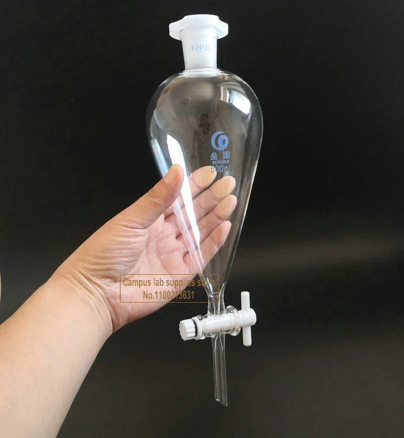 1pcs Lab Glass Pear-shaped Separation Funnel with Glass/PTFE