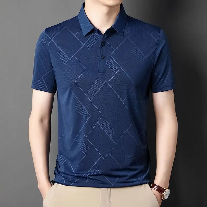 Men Summer Short Sleeve Plaid Polo Shirts Streetwear