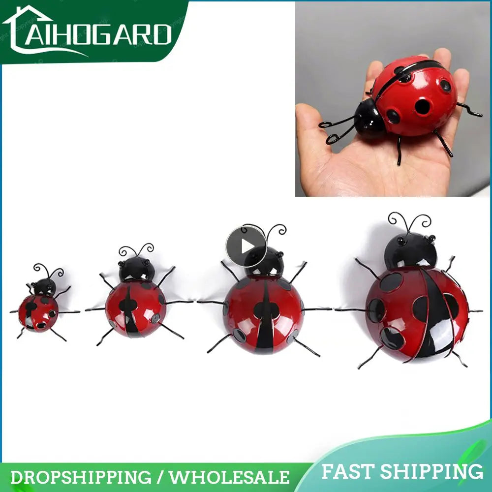 3D Metal Ladybugs Wall Mounted Decor Garden Creative