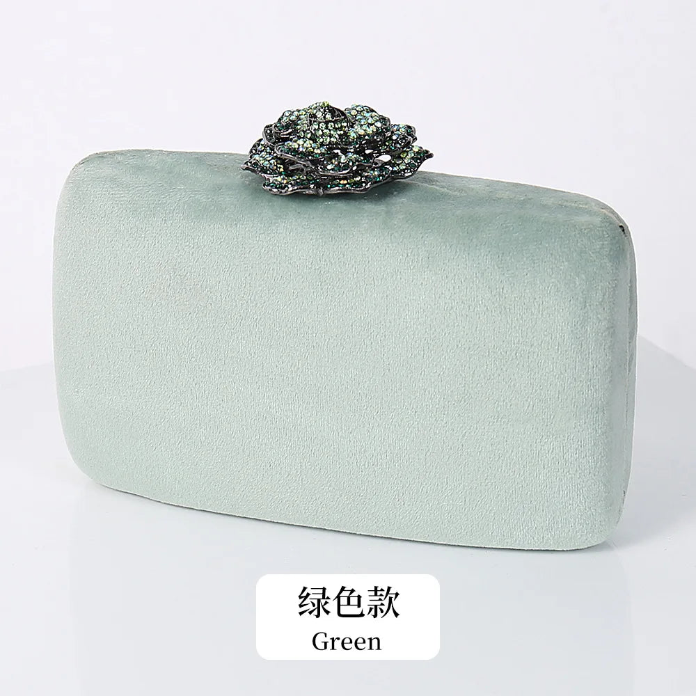 New Winter Velvet Clutch Bag Diamond Flower Lock