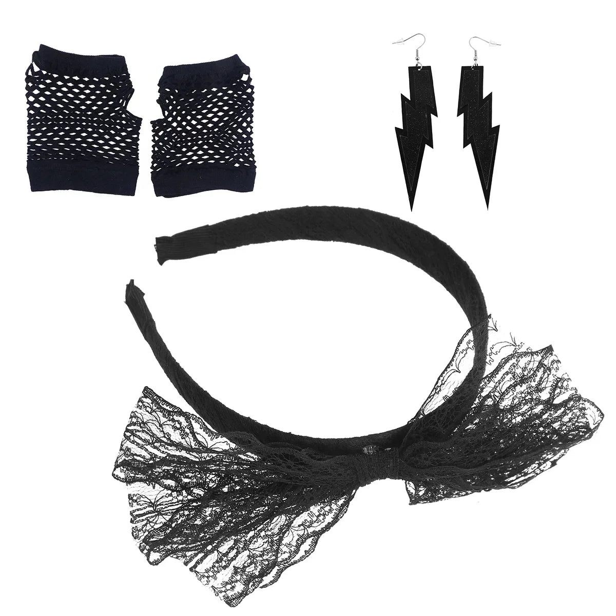 80S Headband Lace Party Accessories Gloves Costume Earrings