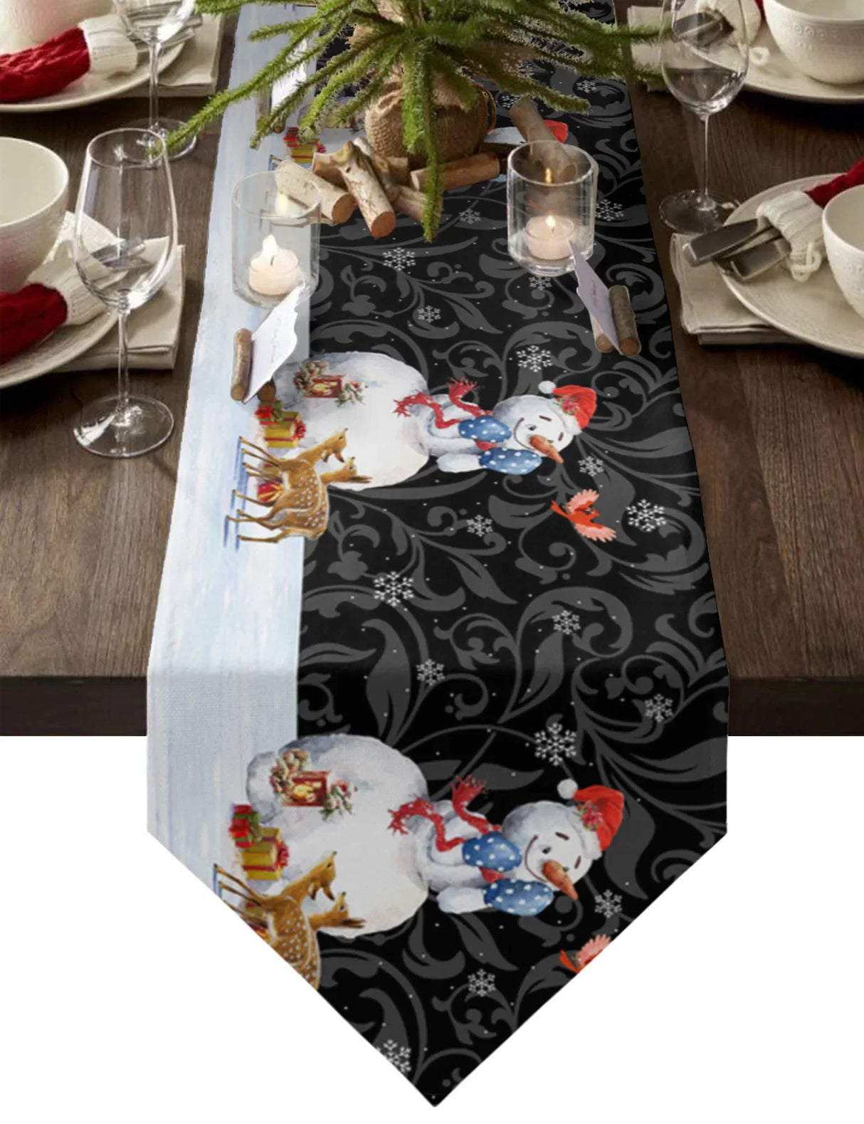 Christmas Snowflake Elk Linen Stain Resistant Table Runner