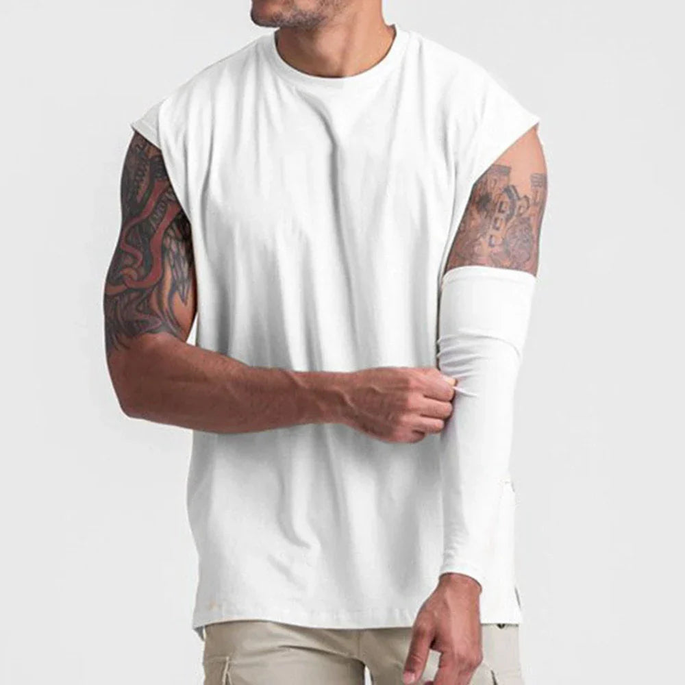 Mens Cotton Sleeveless Shirts Loose Vest Gym Bodybuilding