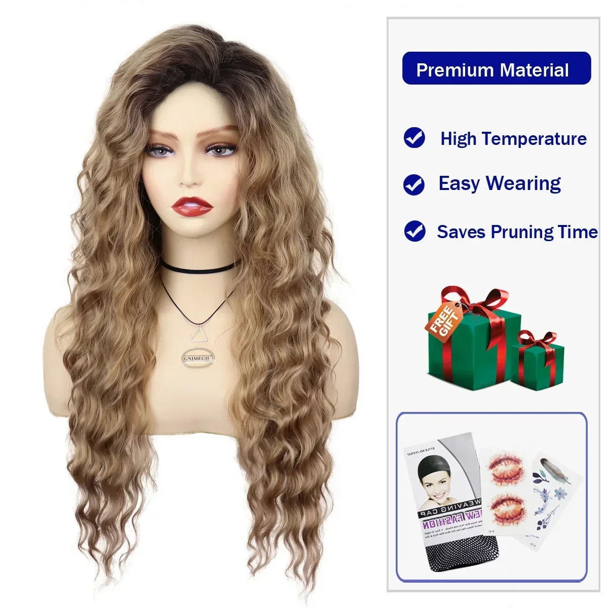 GNIMEGIL Synthetic Long Wave Wig for Woman Natural