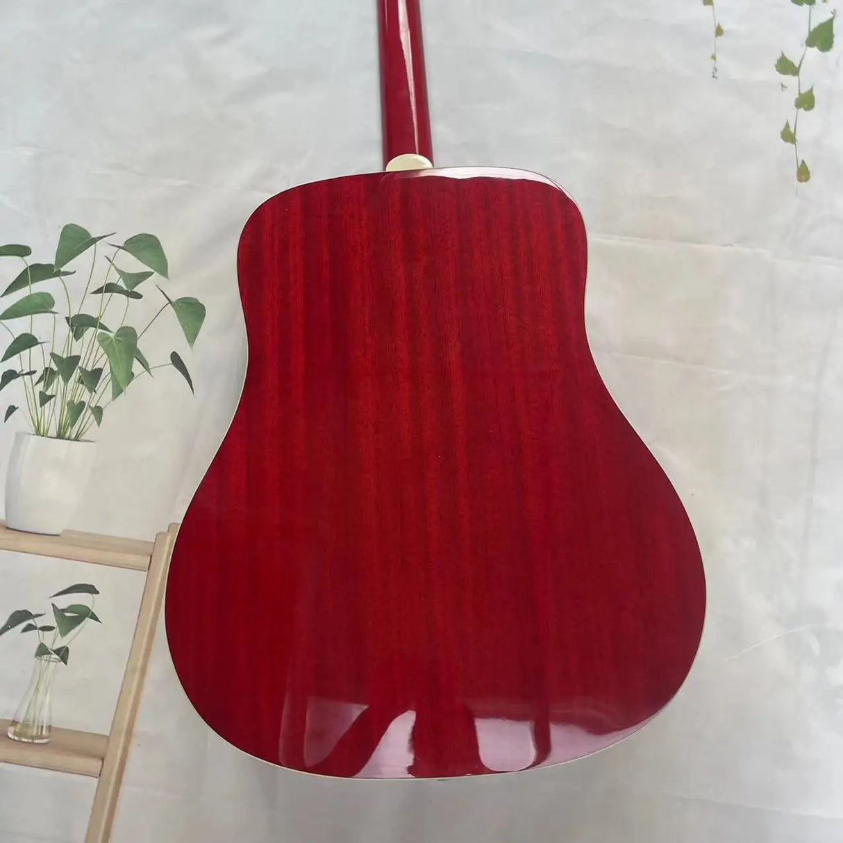 One piece connected wooden guitar, tomato color, real