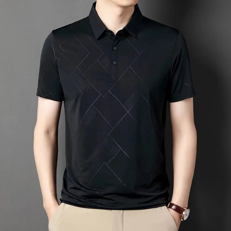 Men Summer Short Sleeve Plaid Polo Shirts Streetwear