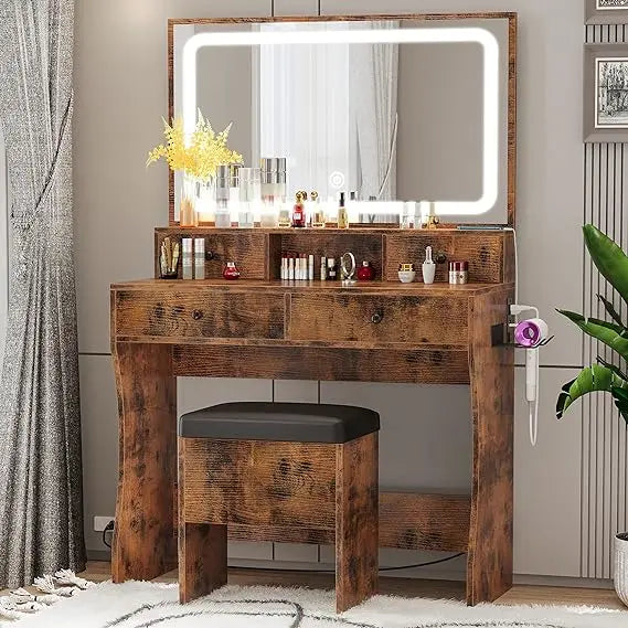 LIKIMIO Vanity Desk with LED Lighted Mirror &