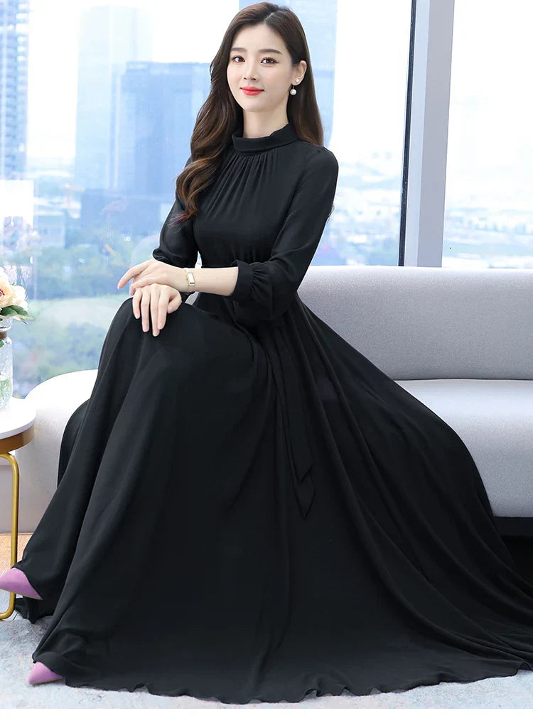 Plus Size Spring Autumn Women Maxi Dresses Female