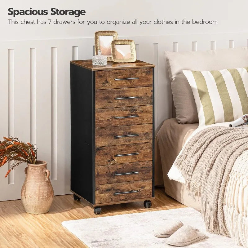 HOOBRO 7-Drawer Chest Dresser Wooden File Cabinet