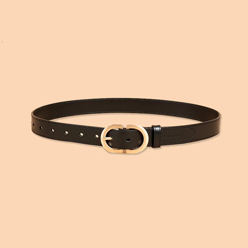 BEAUTODAY Belt Women Genuine Cow Leather Metal Oval