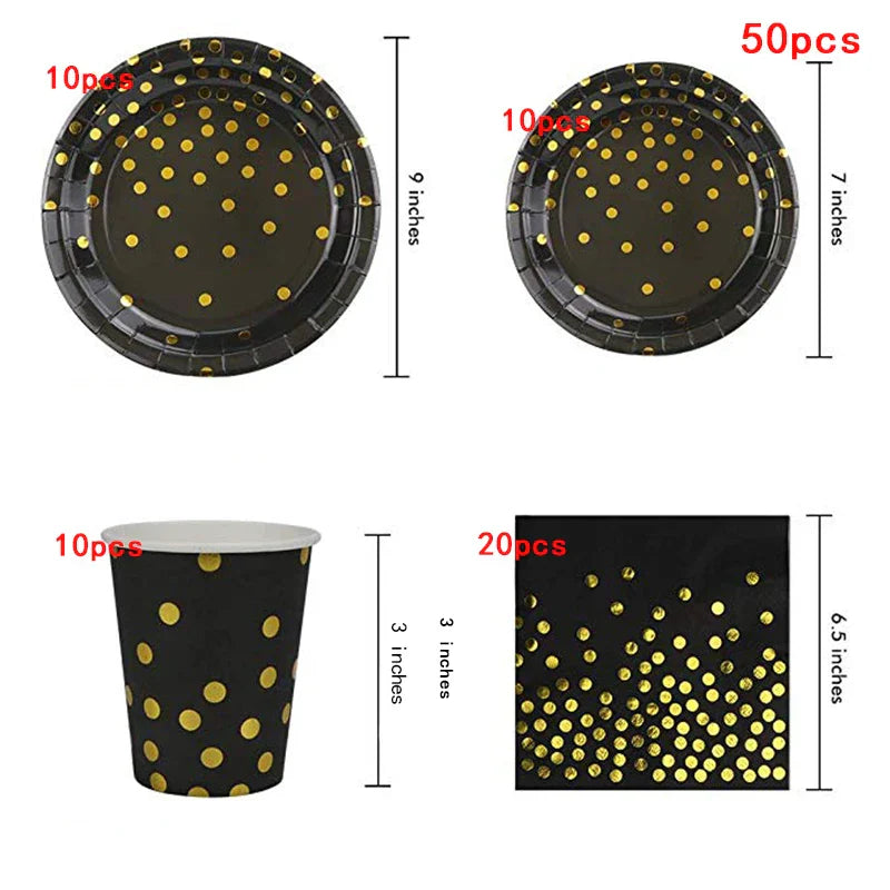 Black and Gold Party Supplies Polka Dot Plate
