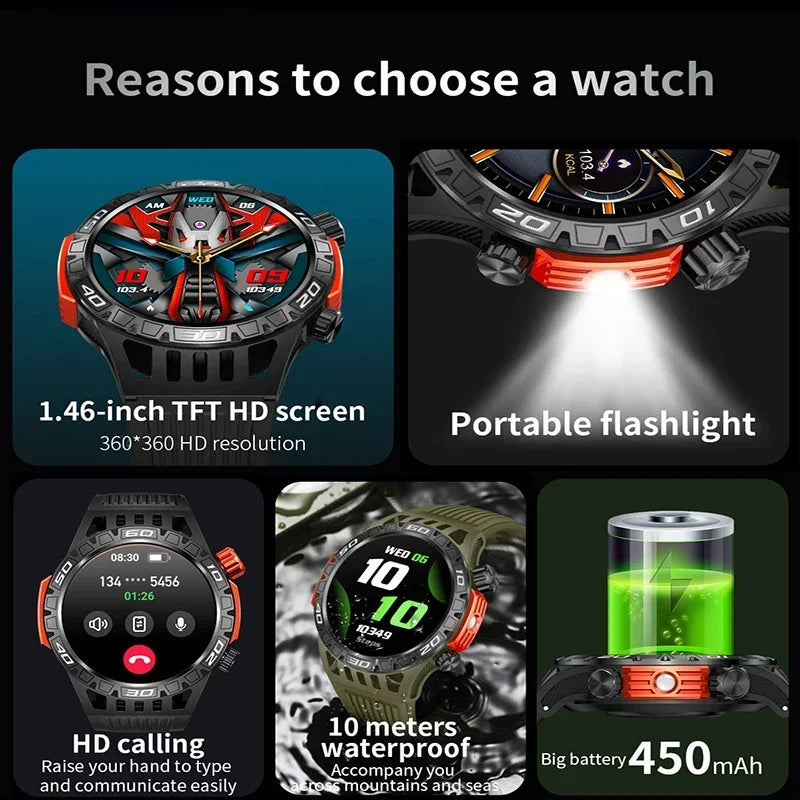 2024 New Smart Watch Men Outdoor Military Sports