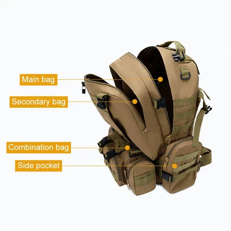 55L 4-in-1 Tactical Molle Backpack for Hiking & Camping