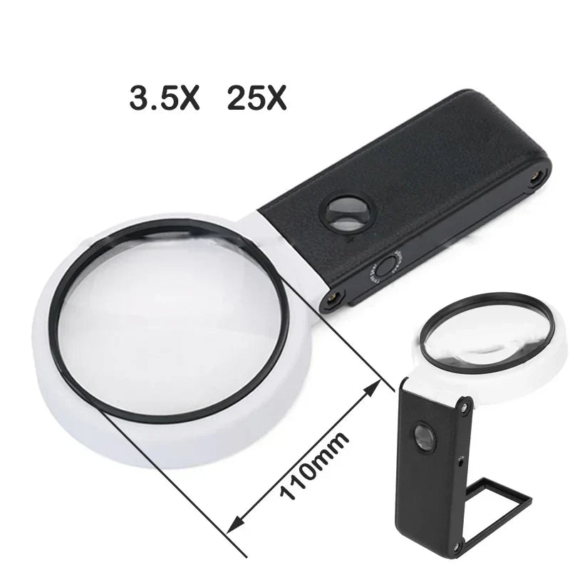 6X 25X Foldable Magnifying Glass with 8 Led