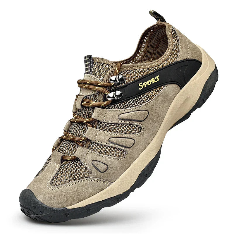 Men Sneakers Breathable Mesh Leather Outdoor Trail Sneakers
