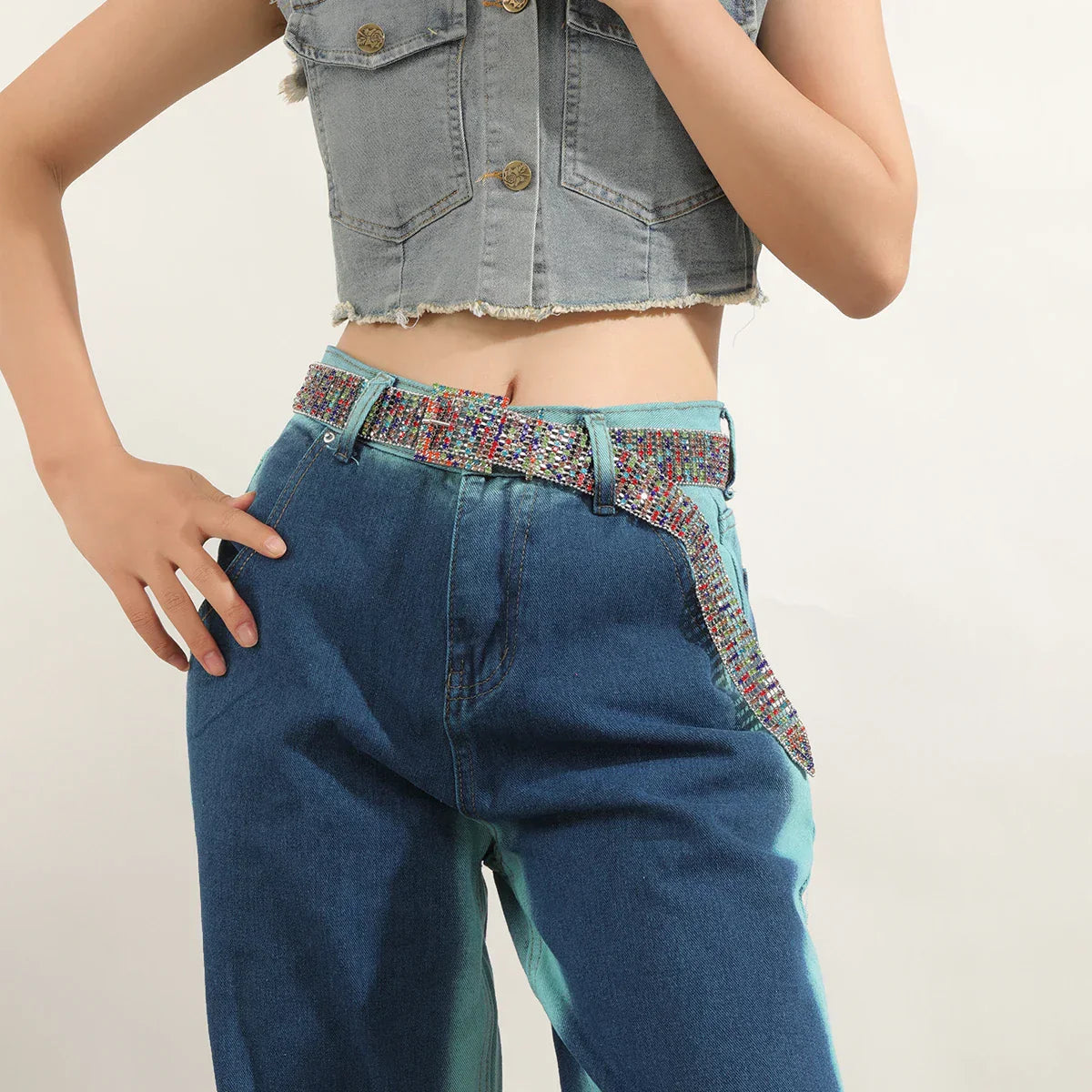 Fashion Waist 8 Rows Silver Plated with Colorful