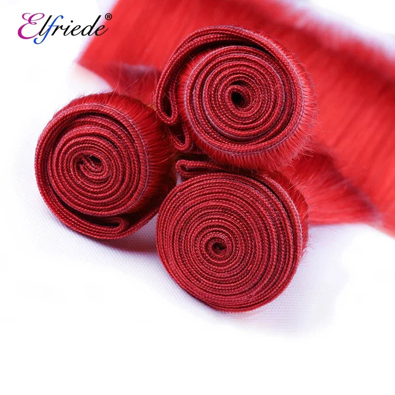 Elfriede #Red Straight Colored Hair Bundles with Frontal
