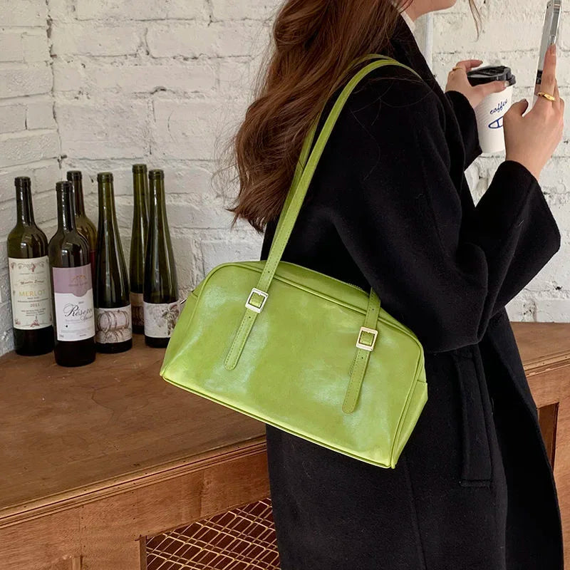 Women Top-handle Bags Spring New Green Leather Shoulder