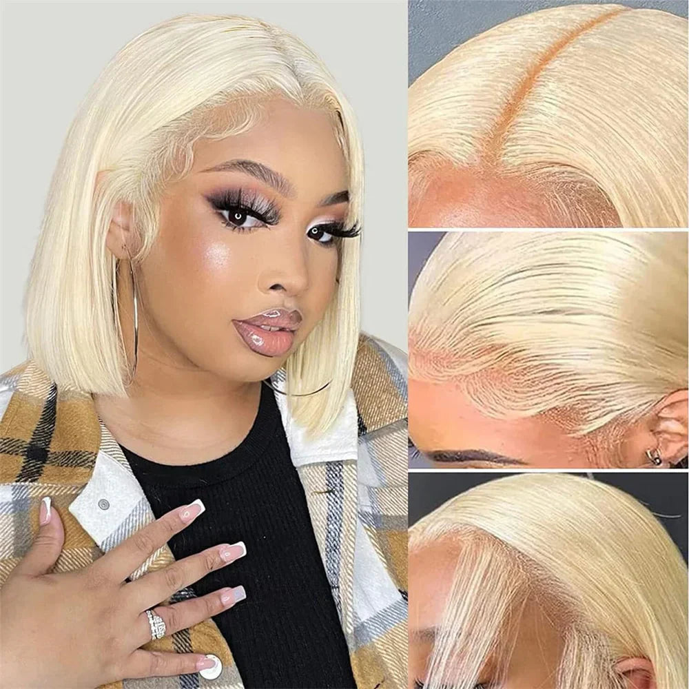Blonde Bob Wigs Straight Short Human Hair 613