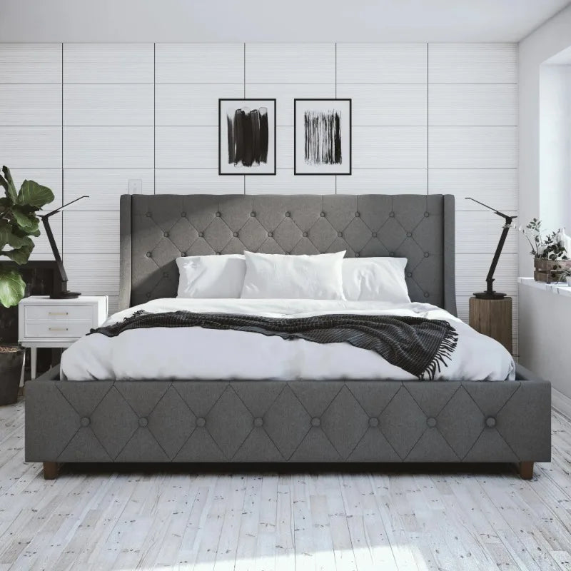 Mercer Upholstered Bed, King Gray Linen muebles de