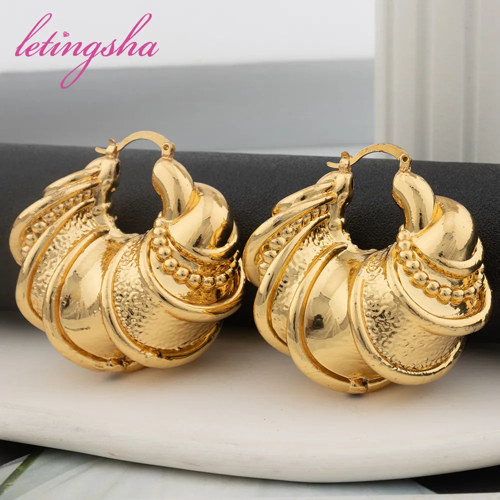 African Luxury 18K Gold Plated Earrings Dubai Hoop