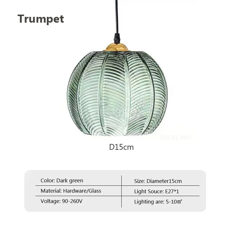 Nordic Glass Pendant Light Green Leaf Pattern Lighting