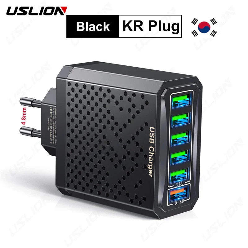USLION 6 In 1 USB Charger QC3.0 Fast