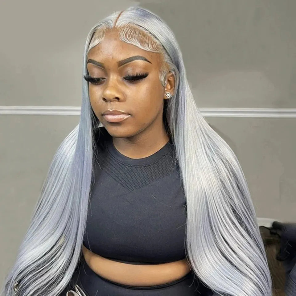 30 32Inch 13x4/13x6 Grey Straight Lace Frontal Human