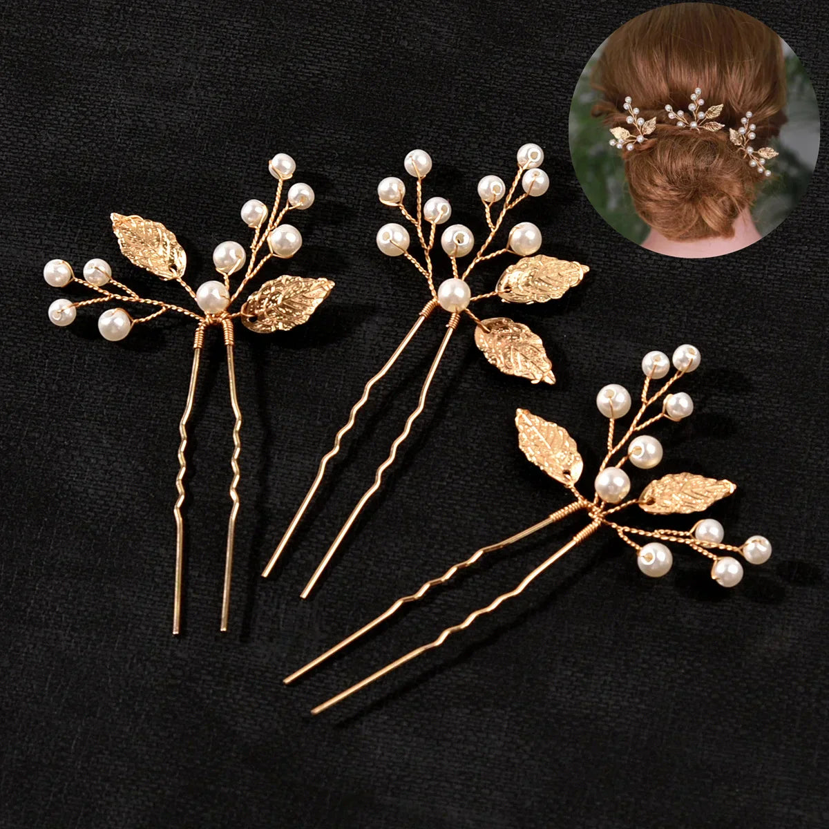 3PCS Flower Hairpin Bride Headdress For Women Pearl