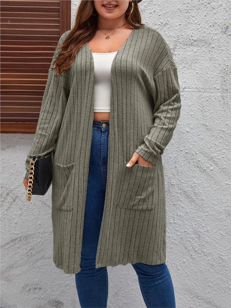 Plus Size Spring Autumn Midi Knitted Cardigan Women