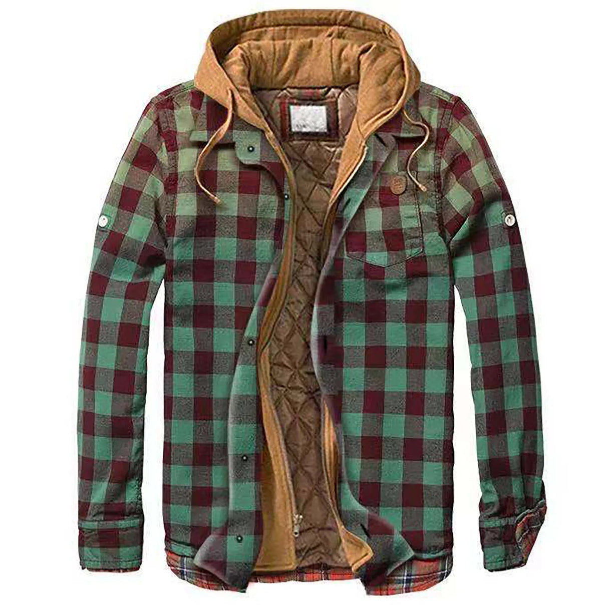 Men's Quilted Lined Button Down Plaid Shirt Add