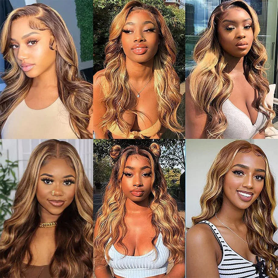 30 Inch Colored Highlight Human Hair Wigs Brazilian