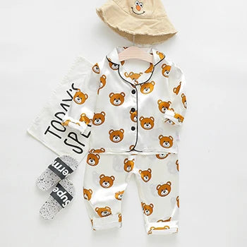 Toddler Girls Silk Satin Pajamas Sets Cartoon Kids
