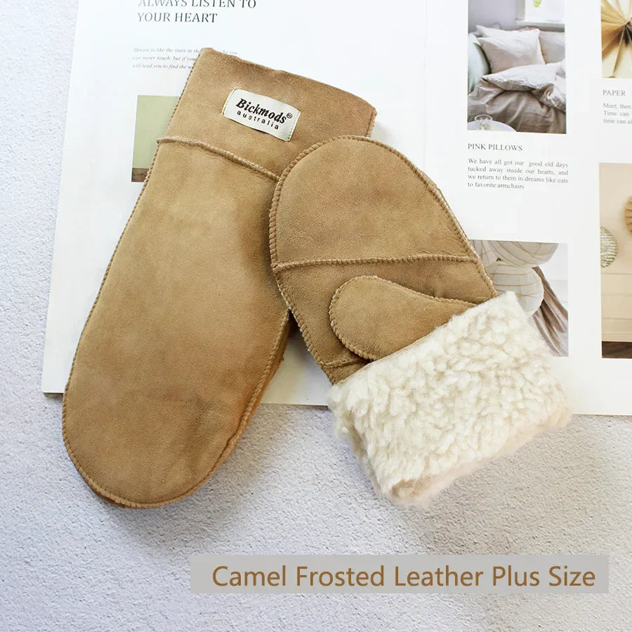 Sheepskin Fur Mittens Women's Leather Wool Color Winter